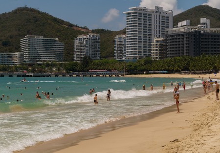 Sanya, China - April 08, 2017: Strong waves of South China Sea on the Dadonghai Beach on the tourist island of Hainanのeditorial素材