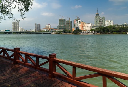 Sanya, China - April 02, 2017: Embankment of the Sanya River in Sanya City on Hainan Islandのeditorial素材