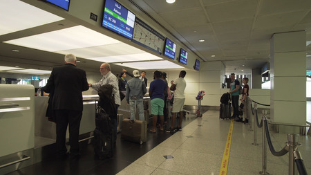 Dubai, UAE - April 09, 2018: Dubai International Airport is the primary international airport serving Dubai, United Arab Emirates and is the worlds busiest airport by international passenger trafficのeditorial素材