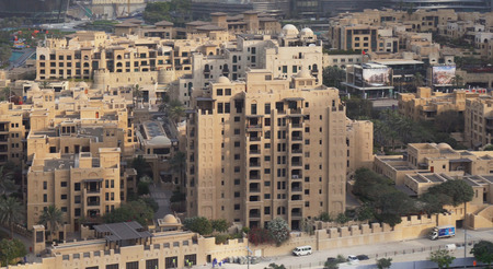 Dubai, UAE - April 07, 2018: Prestigious residential area near Burj Khalifa in Downtown Dubai at dawnのeditorial素材