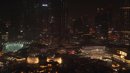 Dubai, UAE - April 07, 2018: Dubai Fountain near Burj Khalifa at nightのeditorial素材
