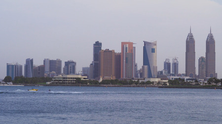 Dubai, UAE - April 08, 2018: Coastal skyscrapers of Jumeirah district in Dubai in the eveningのeditorial素材