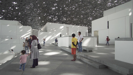 Abu Dhabi, UAE - April 04, 2018: Interior of the new Louvre Museum in Abu Dhabi showing reflections of the Rain of Light domeのeditorial素材