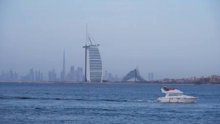 Dubai, UAE - April 08, 2018: Burj Al Arab is a luxury hotel located in Dubai, the third tallest hotel in the worldのeditorial素材
