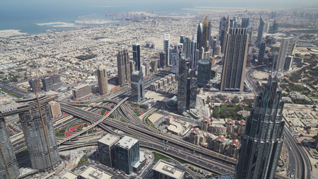 Dubai, UAE - April 09, 2018: Modern skyscrapers on Sheikh Zayed Road, in the heart of the financial district of Dubaiのeditorial素材