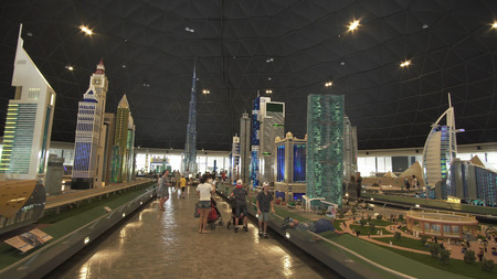Dubai, UAE - April 01, 2018: Exhibition of mock-ups Dubai skyscrapers made of Lego pieces in Miniland Legoland at Dubai Parks and Resortsのeditorial素材