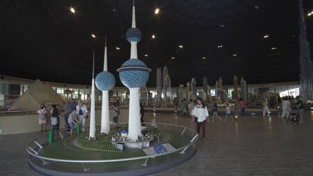 Dubai, UAE - April 01, 2018: Exhibition of mock-ups Kuwait Towers made of Lego pieces in Miniland Legoland at Dubai Parks and Resortsのeditorial素材