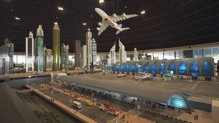 Dubai, UAE - April 01, 2018: Exhibition of mock-ups Airport of Dubai made of Lego pieces in Miniland Legoland at Dubai Parks and Resortsのeditorial素材