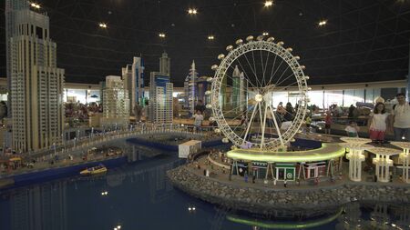 Dubai, UAE - April 01, 2018: Exhibition of mock-ups Dubai Marina made of Lego pieces in Miniland Legoland at Dubai Parks and Resortsのeditorial素材