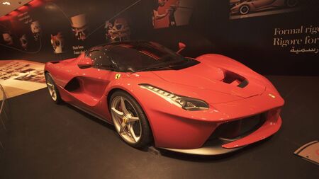 Abu Dhabi, UAE - April 04, 2018: Exhibition car in a theme park Ferrari World Abu Dhabiのeditorial素材