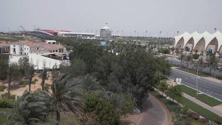 Abu Dhabi, UAE - April 03, 2018: Ferrari World Abu Dhabi and Yas Marina Circuit on Yas Island in Abu Dhabiのeditorial素材