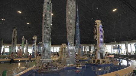 Dubai, UAE - April 01, 2018: Exhibition of mock-ups Dubai Marina made of Lego pieces in Miniland Legoland at Dubai Parks and Resortsのeditorial素材
