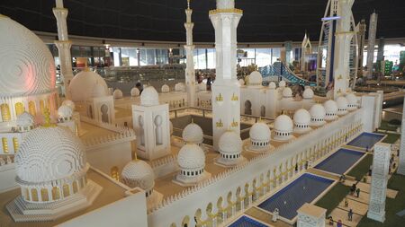 Dubai, UAE - April 01, 2018: Exhibition of mock-ups Sheikh Zayed Grand Mosque made of Lego pieces in Miniland Legoland at Dubai Parks and Resortsのeditorial素材