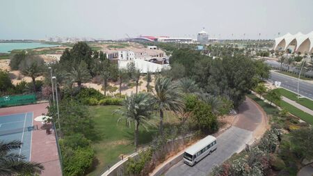 Abu Dhabi, UAE - April 03, 2018: Ferrari World Abu Dhabi and Yas Marina Circuit on Yas Island in Abu Dhabiのeditorial素材