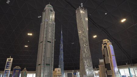 Dubai, UAE - April 01, 2018: Exhibition of mock-ups Dubai skyscrapers made of Lego pieces in Miniland Legoland at Dubai Parks and Resortsのeditorial素材