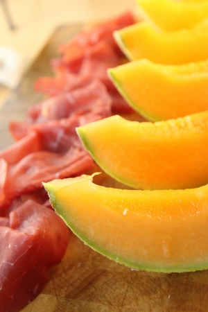 Slices of melon with hamの写真素材