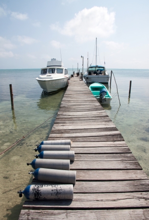 Diving boat on the dockの写真素材