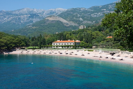 Queen Palace in front of Sveti Stefan, Montenegroのeditorial素材