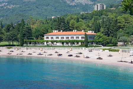 Queen Palace in front of Sveti Stefan, Montenegroのeditorial素材