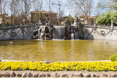 The fountain of the medieval town, Turin, Italyの写真素材
