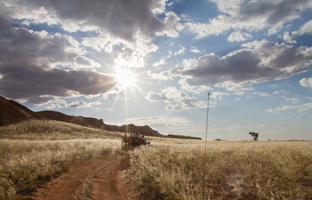 Safari with an off-road car in Namibiaの写真素材