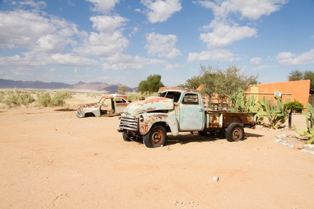 Abandoned car near a service station at Solitaire in the Namib Desert, Namibia.