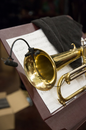 A trumpet in a music standの写真素材
