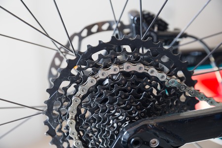 Mountain bike cassette and chain of the rear wheelの写真素材