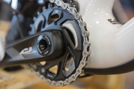 Particular of a mountain bike chainring and chain