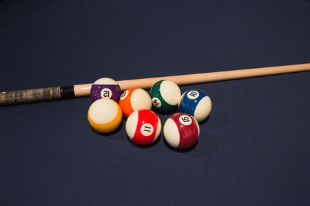 Billiard pool and balls with  blue background