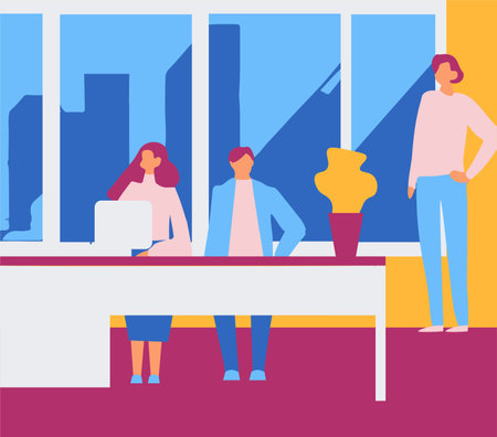 Business people working in the office. Vector illustration in flat style.のイラスト素材