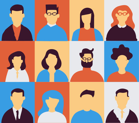 Set of people avatars in flat style. Different men and women. vector illustrationのイラスト素材