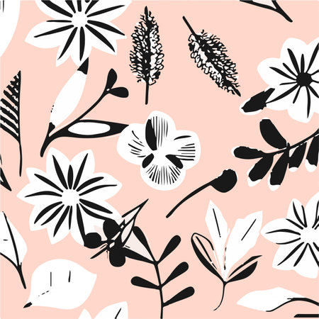 Seamless pattern with hand drawn flowers and leaves. vector illustration.のイラスト素材