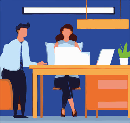 business couple working in the office characters vector illustration design vector illustration designの写真素材