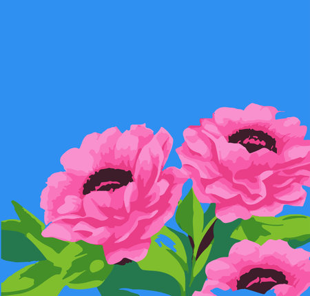 pink peony flowers on a blue background, vector illustration.のイラスト素材