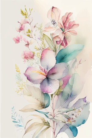 Watercolor illustration of a bouquet of pink and purple flowers.のイラスト素材