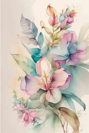 watercolor illustration of flowers in pastel colors, floral background for your designのイラスト素材