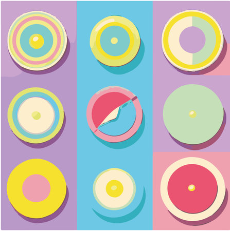 Colorful circles on a pink background. vector illustration. pastel colorsのイラスト素材