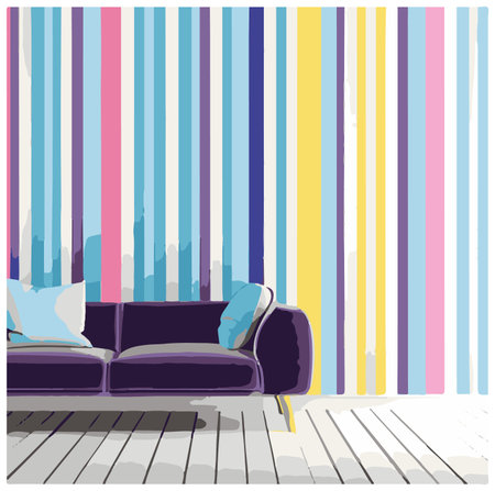 interior with sofa and striped wallpaper, vector illustration, eps10のイラスト素材