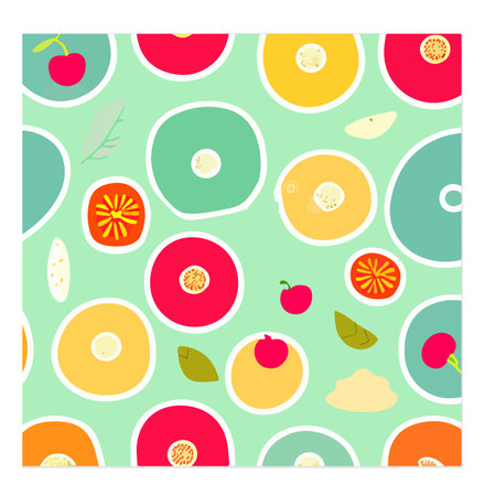 Cute seamless pattern with fruits. Vector illustration in flat style.のイラスト素材