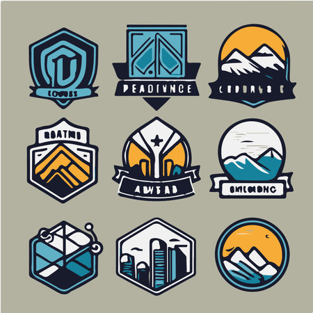 Set of mountain and outdoor adventure emblems, badges and design elementsのイラスト素材