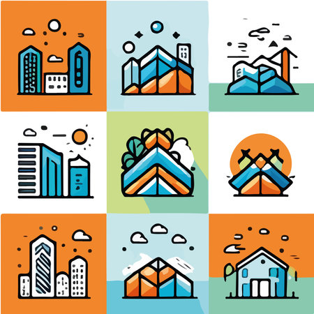 Vector set of flat line icons of real estate, architecture, construction and housing.のイラスト素材