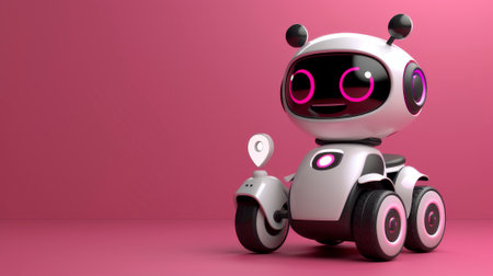 Small Robot Riding on Top of Scooter ready to ride off on its delivery missionの素材