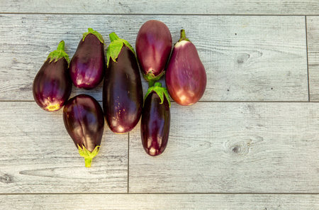 eggplants on black background, isolate, harvest, garden, ripe, foodの写真素材