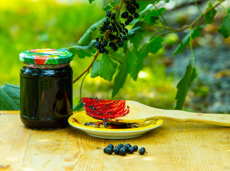 preserves, blackcurrant jam, seasonal berries, vitamins, food, dessertの写真素材