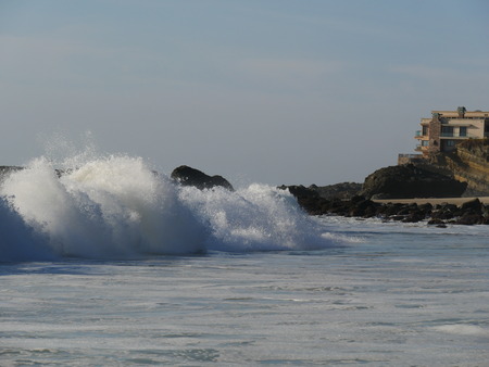 Stormy sea with coastの写真素材