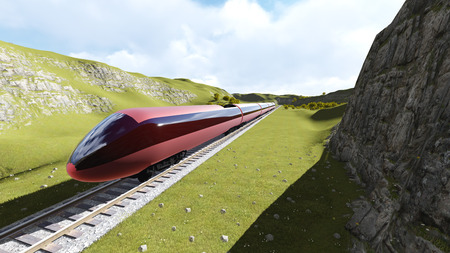 Modern high speed trains, Nature green blue skyの写真素材