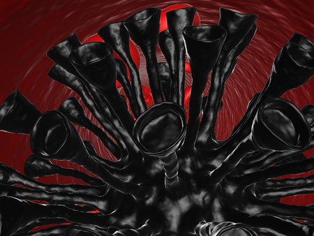 platlets on wound on red background 10の写真素材