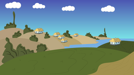 Landscape Illustration village nature image homeのイラスト素材