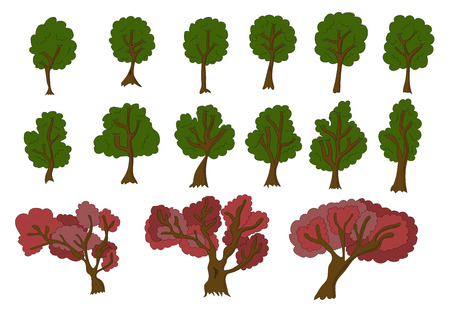 Vecor set of 2d trees for game design. Isolated on white backgroundのイラスト素材